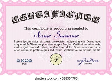 Certificate or diploma template. Complex background. Diploma of completion.Nice design. 