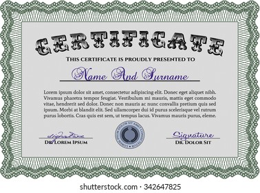 Certificate or diploma template. Complex background. Detailed.Cordial design. 