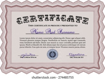 Certificate or diploma template. Complex design. Easy to print. Vector illustration.