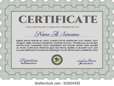 Certificate or diploma template. With complex linear background. Vector pattern that is used in currency and diplomas.Superior design. 