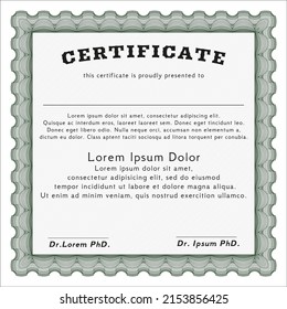 Certificate or diploma template.  Cordial design.  Printer friendly.  Customizable, Easy to edit and change colors.  Green color.