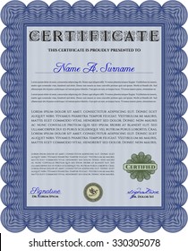 Certificate or diploma template. Cordial design. Complex background. Vector certificate template.