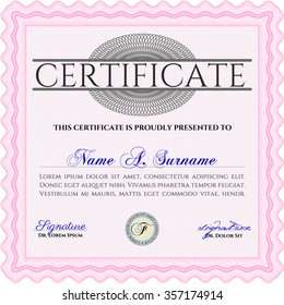 Certificate or diploma template. Cordial design. With guilloche pattern and background. Detailed.