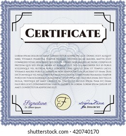 Certificate or diploma template. Cordial design. Easy to print. Customizable, Easy to edit and change colors. Blue color.