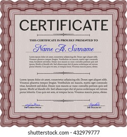 Certificate or diploma template. Cordial design. Customizable, Easy to edit and change colors. Easy to print. Red color.