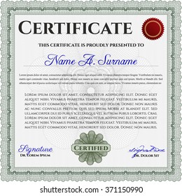 Plantilla de certificado o diploma. Personalizable, fácil de editar y cambiar los colores. Diseño cordial. Fácil de imprimir. Color verde.