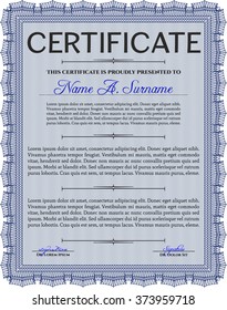 Certificate or diploma template. Customizable, Easy to edit and change colors. Easy to print. Cordial design. Blue color.