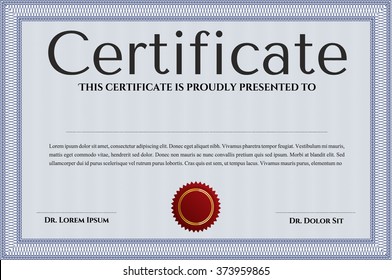 Plantilla de certificado o diploma. Personalizable, fácil de editar y cambiar los colores. Fácil de imprimir. Diseño cordial. Color azul.