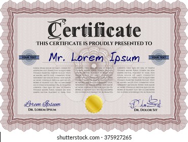 Certificate or diploma template. Customizable, Easy to edit and change colors. Cordial design. Easy to print. Red color.