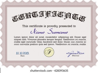 Certificate or diploma template. Customizable, Easy to edit and change colors. Cordial design. Easy to print. Red color.