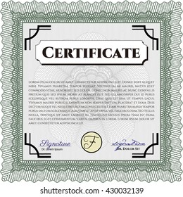 Certificate or diploma template. Customizable, Easy to edit and change colors. Easy to print. Cordial design. Green color.
