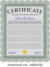 Certificate or diploma template. Customizable, Easy to edit and change colors. Easy to print. Cordial design. Green color.