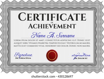 Plantilla de certificado o diploma. Personalizable, fácil de editar y cambiar los colores. Fácil de imprimir. Diseño cordial. Color gris.
