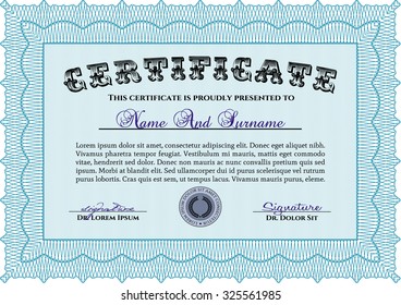 Certificate or diploma template. Detailed.With guilloche pattern and background. Good design. 