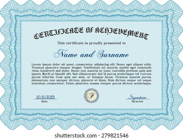 Certificate or diploma template. Easy to print. Vector illustration.Beauty design. 