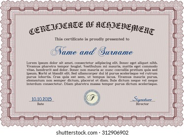 Certificate or diploma template. Easy to print. Vector pattern that is used in money and certificate.Retro design. 