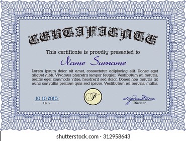 Certificate or diploma template. Easy to print. Diploma of completion. Modern design. 