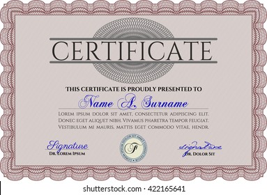 Certificate or diploma template. Easy to print. Cordial design. Customizable, Easy to edit and change colors. Red color.