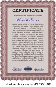 Plantilla de certificado o diploma. Fácil de imprimir. Personalizable, fácil de editar y cambiar los colores. Diseño cordial. Color rojo.