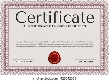 Certificate or diploma template. Easy to print. Customizable, Easy to edit and change colors. Cordial design. Red color.