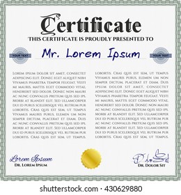 Certificate or diploma template. Easy to print. Cordial design. Customizable, Easy to edit and change colors. Green color.