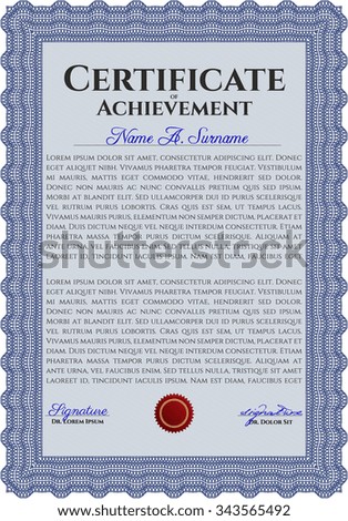 Certificate or diploma template. Easy to print. Artistry design. Vector illustration.