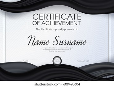 Certificate or diploma template with elegant black-silver-white design. Vector illustration.

