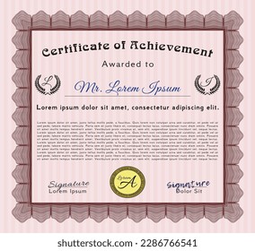 Plantilla de certificado o diploma.  Diseño elegante.  Con un fondo complejo.  Detallado.  Color rojo.