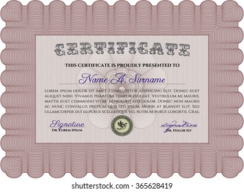 Certificate or diploma template. Elegant design. With complex background. Vector pattern that is used in currency and diplomas.