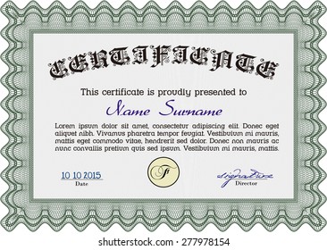 Plantilla de certificado o diploma. Excelente diseño. Fácil de imprimir. Patrón vectorial que se utiliza en moneda y diplomas.