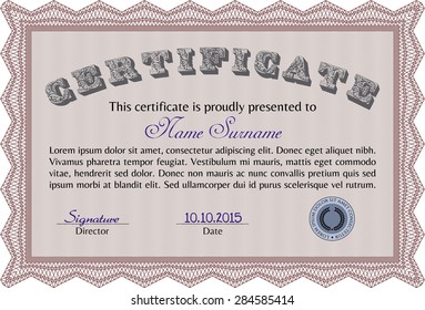 Certificate or diploma template. Frame certificate template Vector.With complex background. Sophisticated design. 