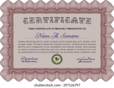 Certificate or diploma template. Frame certificate template Vector.With guilloche pattern and background. Excellent design. 