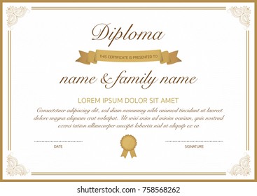 Certificate Of Diploma Template With Golden Border.