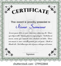 Certificate or diploma template. Good design. Border, frame.With linear background. 