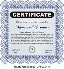 Certificate or diploma template. With guilloche pattern and background. Diploma of completion.Elegant design. 