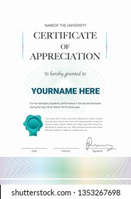 Certificate or diploma template with guilloche style in vector illustration