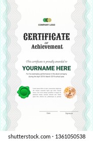 Certificate or diploma template with guilloche style in vector illustration.