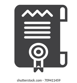 Certificate or diploma template icon vector, filled flat sign, solid pictogram isolated on white. Symbol, logo illustration. Pixel perfect graphics