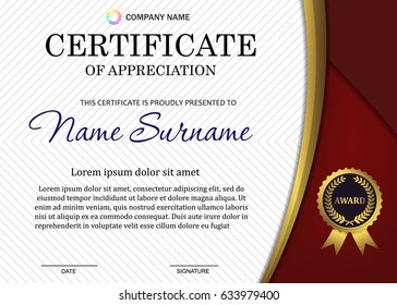 certificate or diploma template with luxury pattern,and award symbol,Vector illustration 