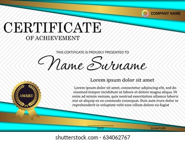 certificate or diploma template with luxury pattern,and award symbol,Vector illustration 