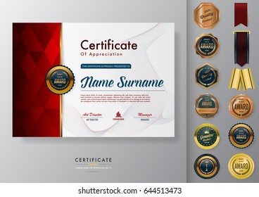 Certificate and diploma  template in luxury and premium design with set of badges and element,vector eps10.