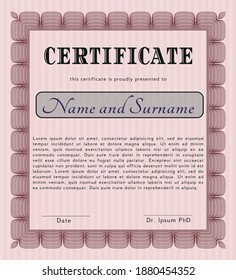 Certificate or diploma template.  Modern design.  With complex linear background.    Red color.