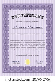 Plantilla de certificado o diploma.  Diseño moderno.     Color violeta.