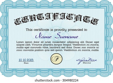 Plantilla de certificado o diploma. Diseño moderno. Ilustración vectorial.Con patrón guilloche. 