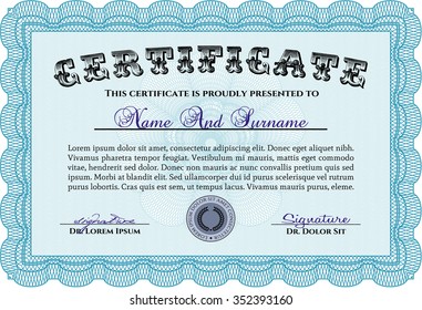 Certificate or diploma template. Modern design. Detailed.With guilloche pattern. 