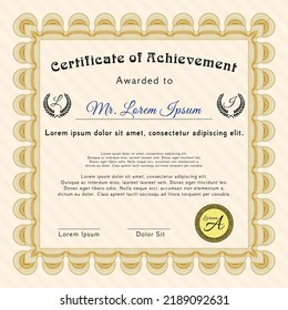 Certificate or diploma template.  Money design.  Printer friendly.    Orange color.