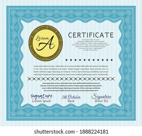 Certificate or diploma template.  Money Pattern design.  With guilloche pattern.  Vector illustration.  Light blue color.