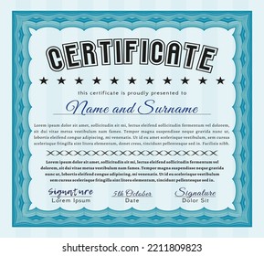 Certificate or diploma template.  Money Pattern design.  With quality background.    Light blue color.