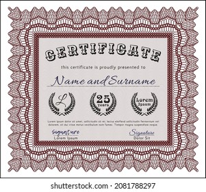 Certificate or diploma template.  Nice design.  With complex background.    Red color.