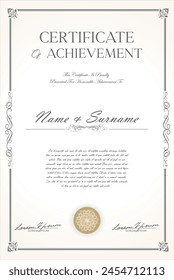 Certificate or diploma template retro design illustration 